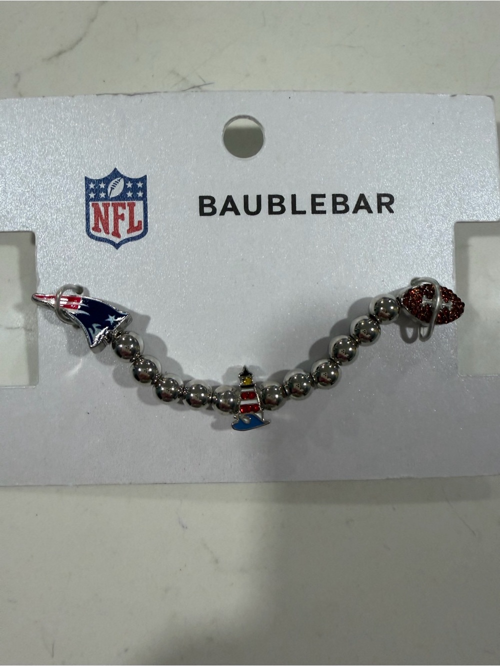 BaubleBar Silver Beaded Charm Bracelet with Red, Blue and White Accents
